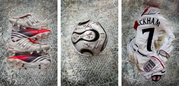 The Westminster Art Collective - Lot 23, Tessa Traeger, David Beckham Triptych: Boot, Ball and Kit image